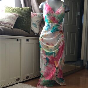 Zara Vibrant Tie dye Sill wrap Maxi Dress XS dr3